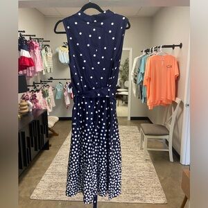 Anna Klein, blue and white, polka dotted dress, size 16